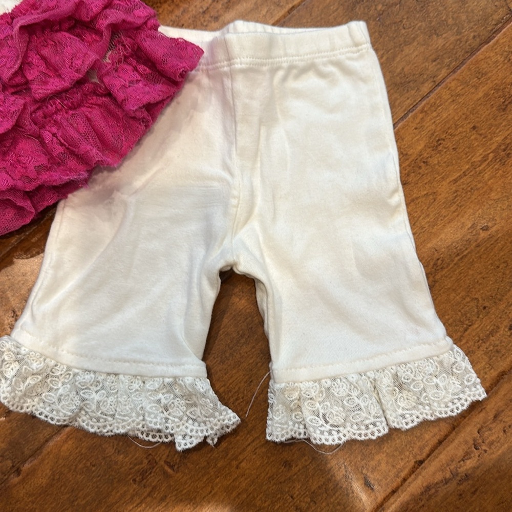 Giggle Moon Pink and White Lace Ruffle Dress with Shorts - Picture 2 of 3